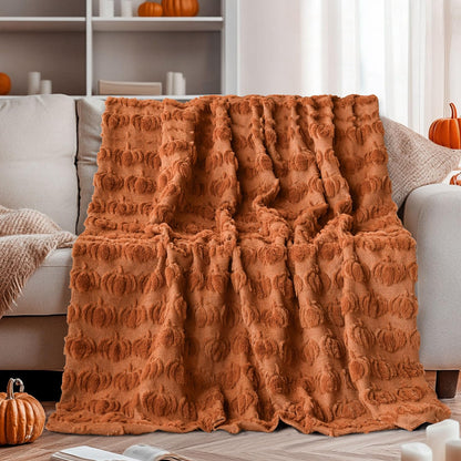 Horaldaily Fall Blanket Throw, Rust Red Pumpkin Autumn Harvest Soft Fuzzy Plush Faux Fur Cozy Blankets for Couch Sofa Bed Lounging, Ideal Gifts for Kids Adults Wife Self, 50x60