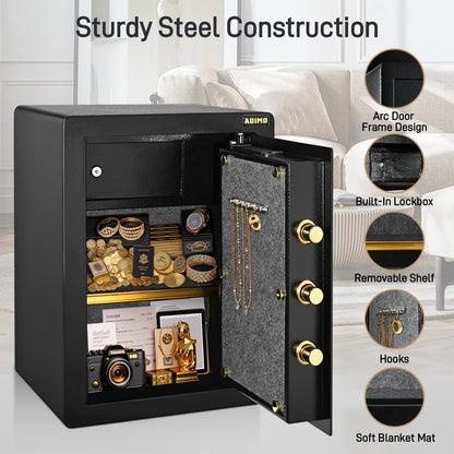 ADIMO Safe, 2.1 Cuft Heavy Duty Steel Home Safe Box with Digital Keypad&Key Lock, Built-In Lockable Cabinet, Hidden Money Box Storage for Document Jewelry w/Fireproof Waterproof Bag Home Office