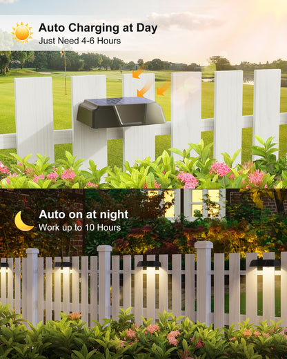 Brightown Solar Fence Lights Outdoor - 6 Pack Solar Deck Light with Warm White, Cool White, 7 RGB Color, Fade/Jump Modes, Solar Lights Outdoor Waterproof for Outside Yard Step