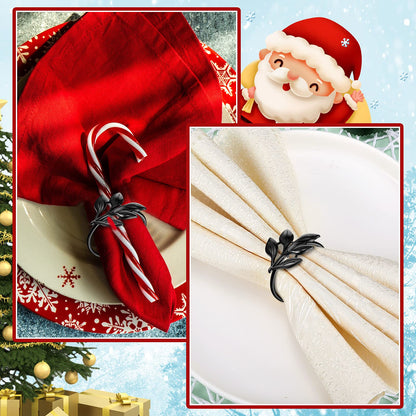 WILLBOND 6 Pieces Leaf Napkin Rings Holders Fall Party Napkin Rings for Christmas Thanksgiving Parties, Wedding Adornment, Table Decoration Accessories (Black)