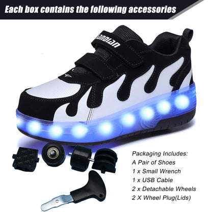 AIkuass Boys Roller Shoes LED Sneakers with Wheels Kids Skate Shoes Gifts for Christmas Birthday Children Day