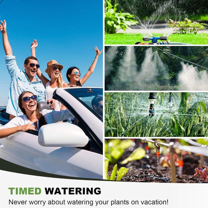 4 Outlet Sprinkler Timer Brass, Programmable Garden Hose Timer with Rain Delay, Manual& Automatic Watering System, Waterproof Gardening Supplies Irrigation Controller for 4 Separate Water Zones