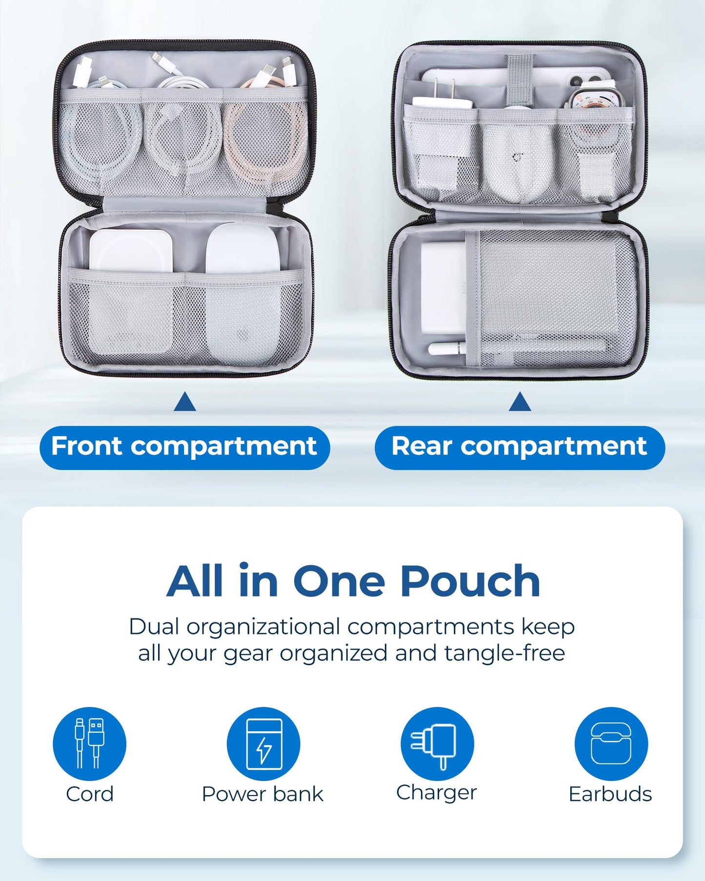 BAGSMART Electronics Organizer Travel Case, Cable Charger Cord Tech Organizer Pouch for Phone Charger Accessories, Black