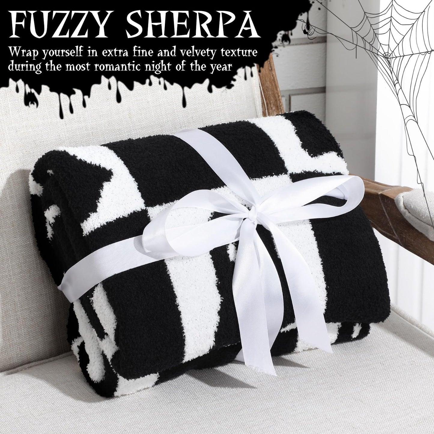 Buryeah Halloween Ghost Knit Throw Blanket, 50 x 60 Inch Spooky Ghost Reversible Knitted Throw Blanket, Cozy Lightweight Soft Gift for Couch Sofa Bed