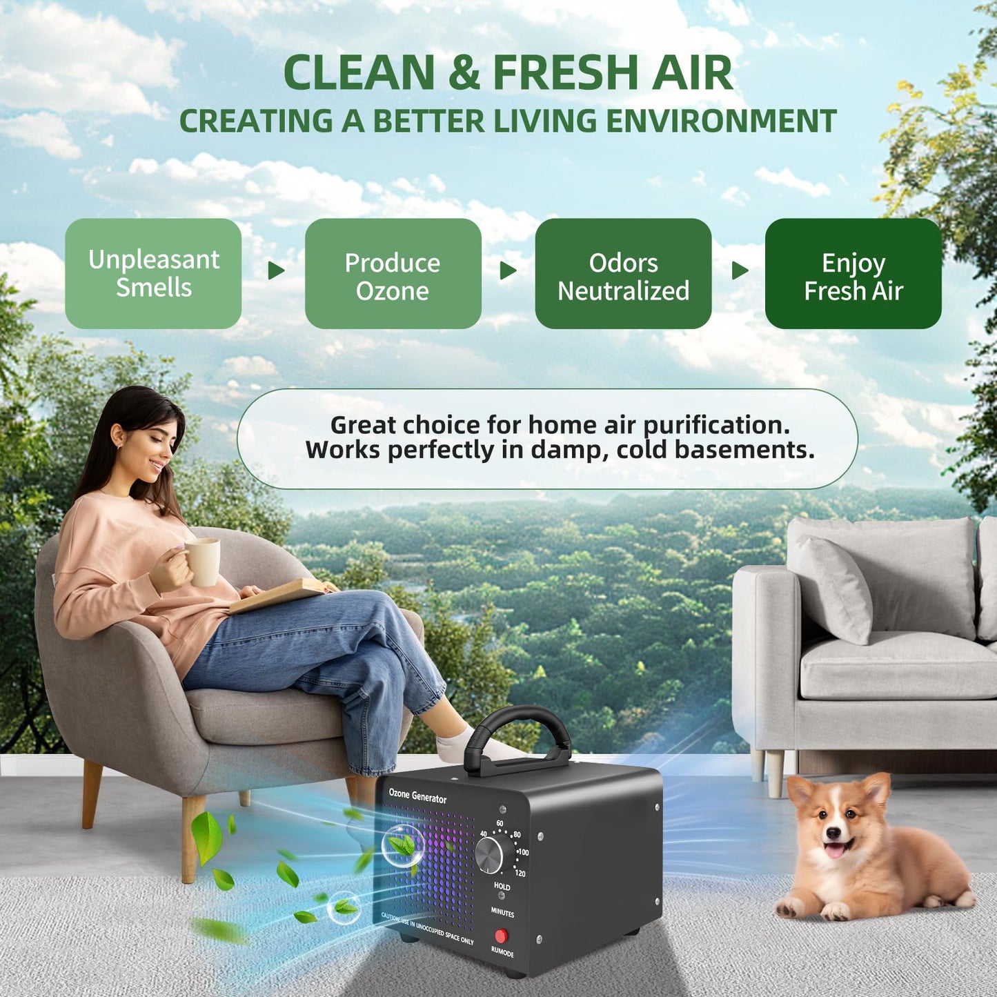 HHGM 48,000mg/h High Capacity Ozone Machine Generator, Commercial Industrial Quartz Tube Air Purifier, Ionizer & Deodorizer Ozone Odor Eliminator Suitable for Home, Car, Basements, Pets, Smoke, Farms