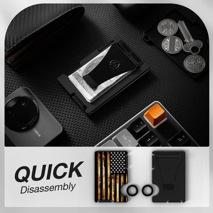 HIESGIE Minimalist Wallet for Men, Wood Grain American Flag, Mens USA Gifts, Metal Card Holder with Money Clip, Slim Front Pocket Wallet