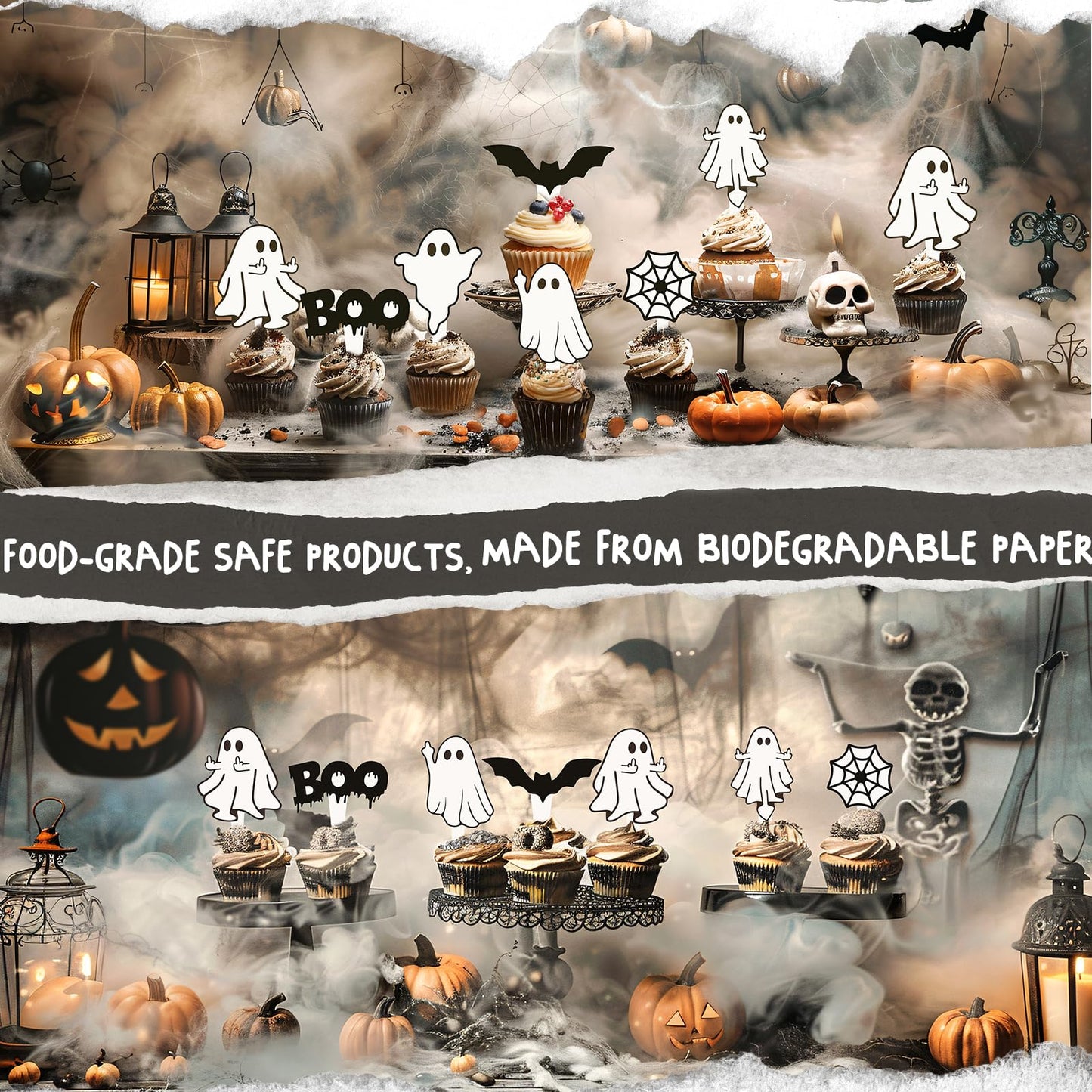 40 Pcs Ghost Cupcake Toppers - Spooky Party Decorations for Ghost-Themed Birthdays, Baby Showers, and Halloween Cakes