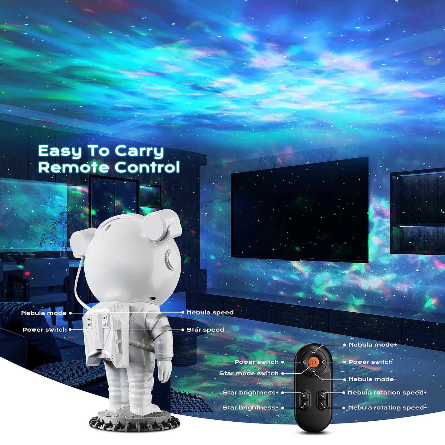 Astronaut Projector, LED Starry Sky Galaxy Projector, Night Light with Remote Control & Timer, Star Light Projector with Nabula Christmas Gift for Kids Adult for Bedroom, Room Decor, Party