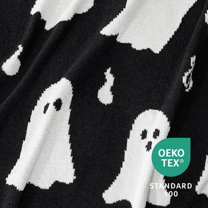 Amélie Home Reversible Halloween Throw Blanket for Couch, Spooky Halloween Ghost Cute Terror Scence, Chenille Knit Soft Cozy for Bed Sofa Home Decor Gifts, 50" x 60", Ghost