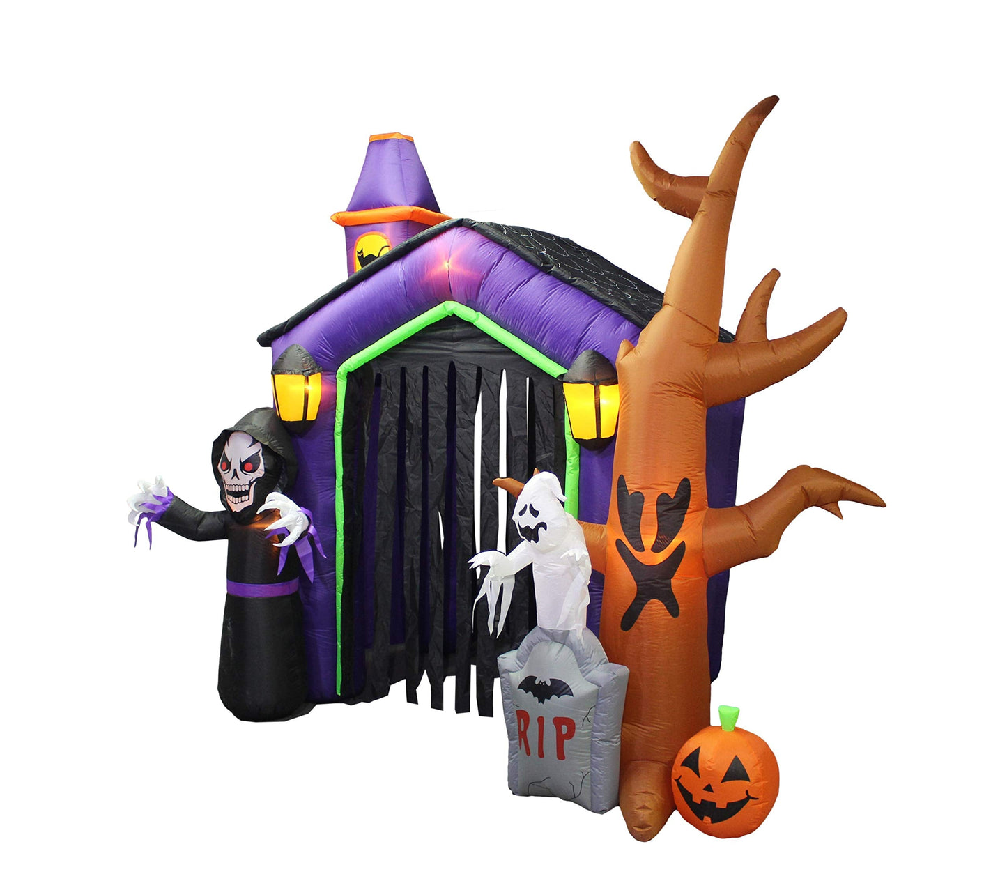 8.5 Foot Halloween Inflatable Haunted House Castle with Skeleton, Ghost, Tree and Pumpkin Lights Decor Outdoor Indoor Holiday Decorations, Blow up