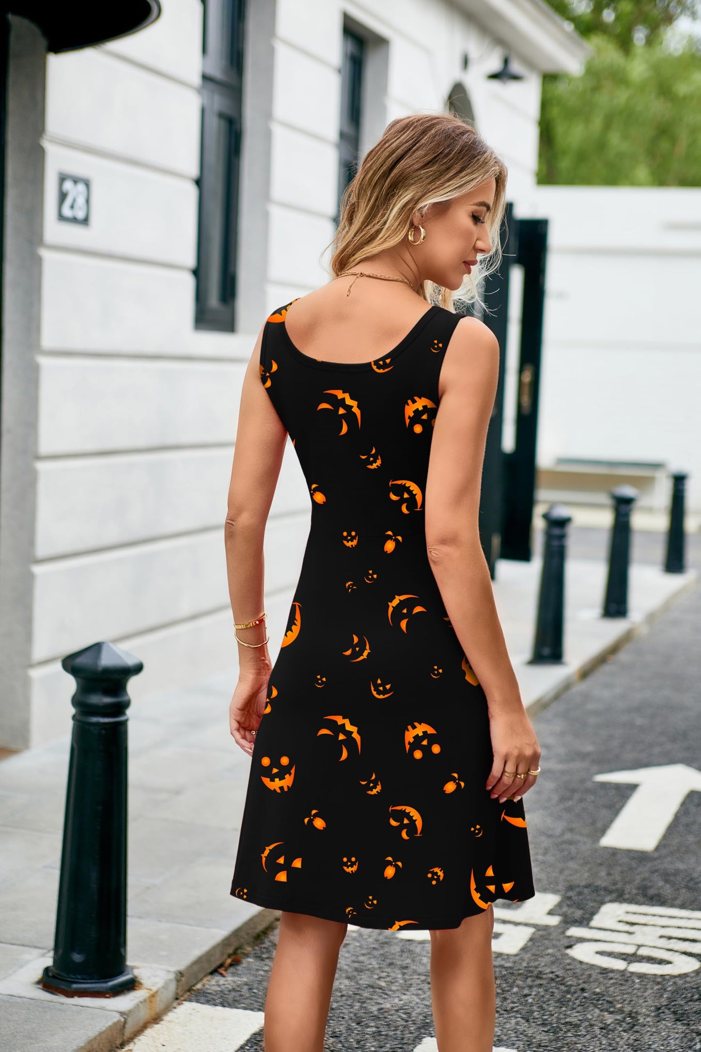 Herou Halloween Women's Sexy Sleeveless A-line Flared Midi Tank Dress Halloween-02 X-Large