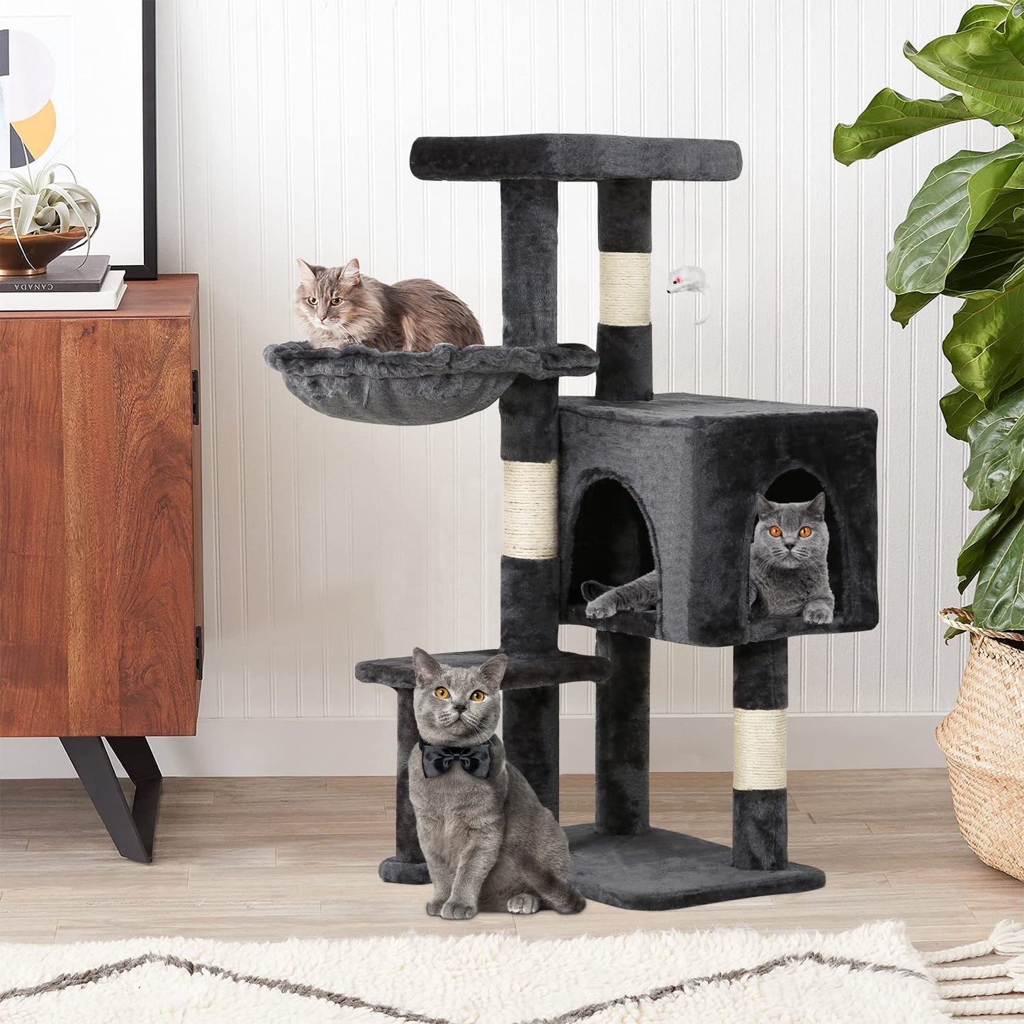 BestPet Cat Tree 36 inch Tall Cat Tower for Indoor Cats with Cat Scratching Post,Cat Condo Furniture Activity Centre with Cat Hammock & Funny Toy,Light Gray