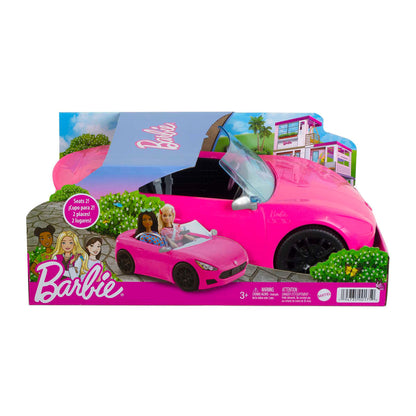 Barbie Toy Car, Bright Pink Doll-Sized Convertible with 2 Seats, Seatbelts & Rolling Wheels, Realistic Details