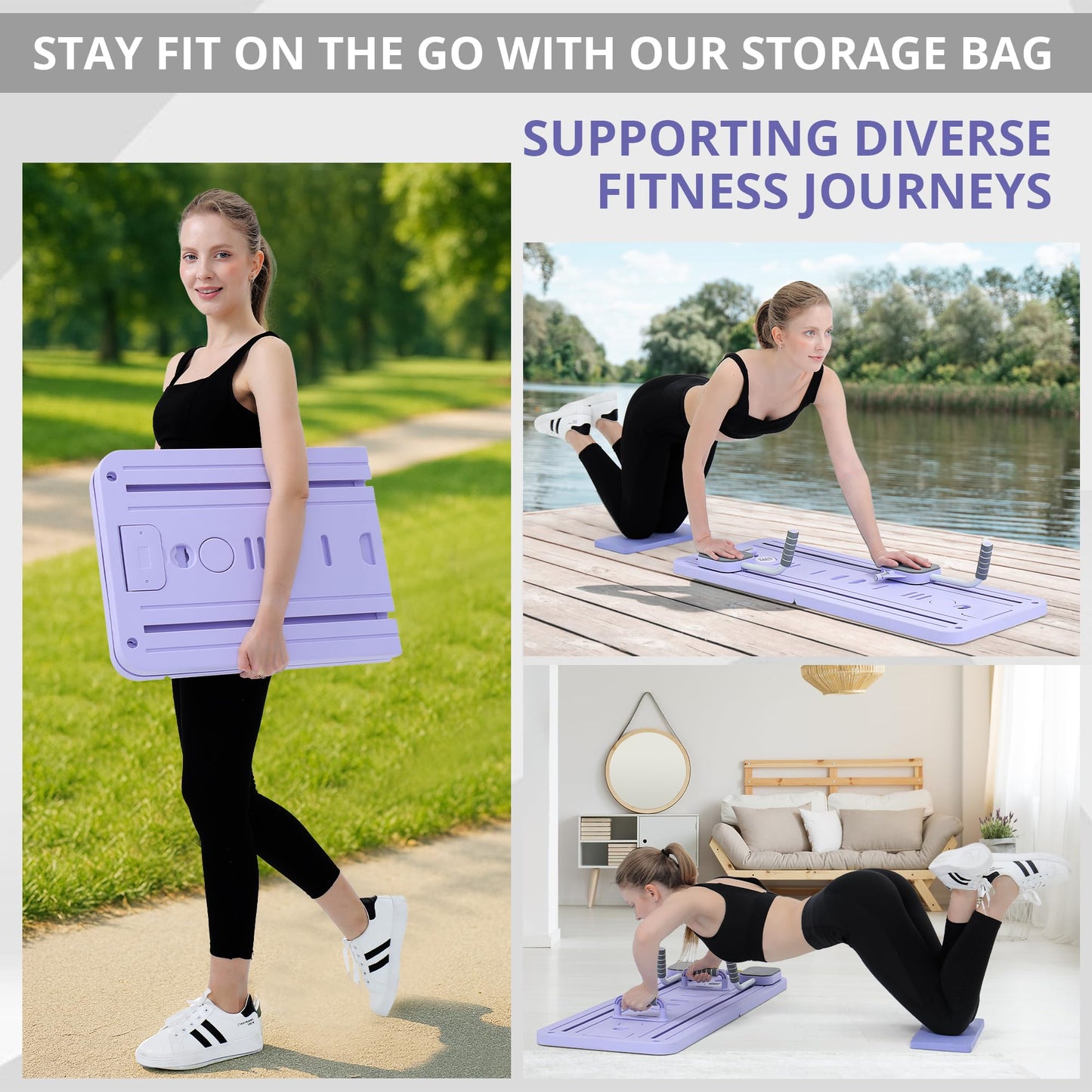 JANUA Pilates Board - Pilates Reformer Set, Multi-Purpose Foldable Pilates Reformer Board for Home, 5 in 1 Pilates Sliding Board (Purple) (Purple Set)