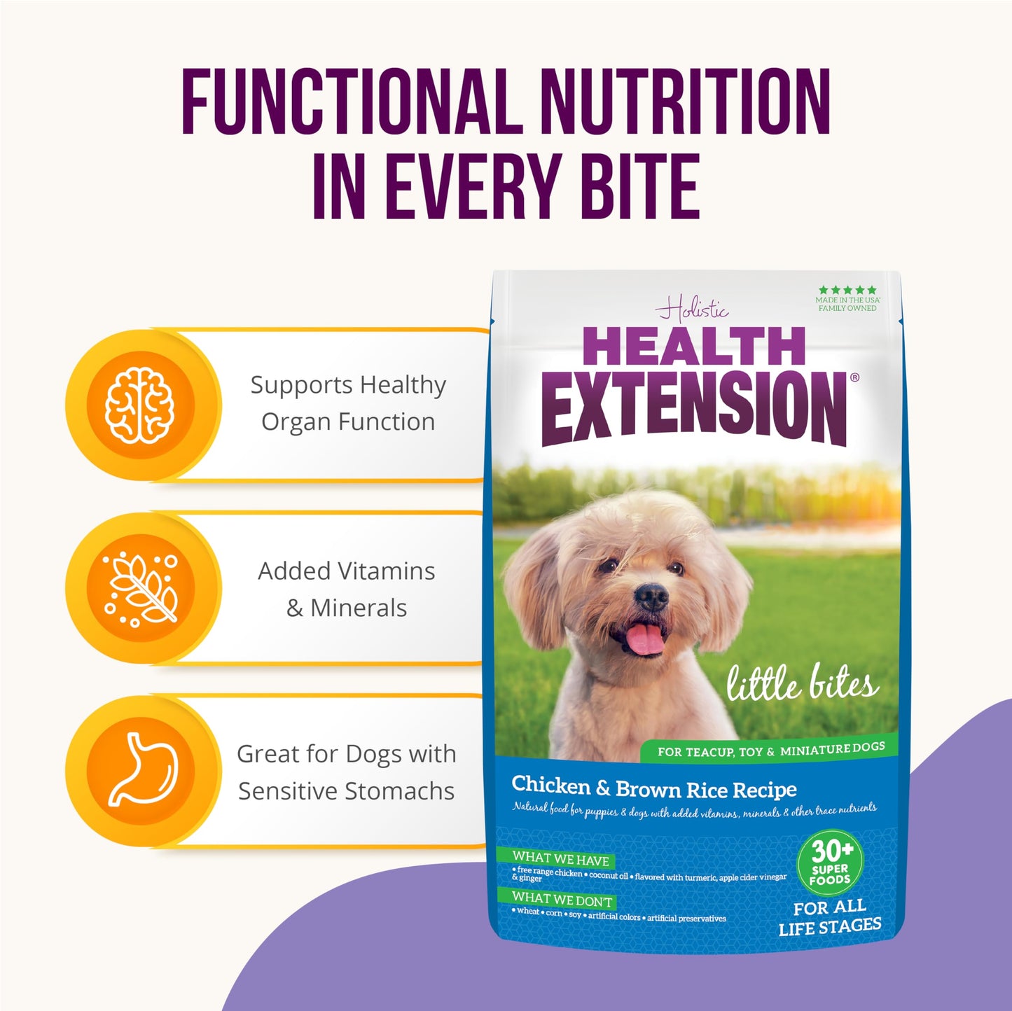 Health Extension Little Bites Dry Dog Food for Small Breeds, Chicken & Brown Rice Recipe, with Probiotics & Superfoods for Digestion & Coat Health, 10 lb Bag (Pack of 1)
