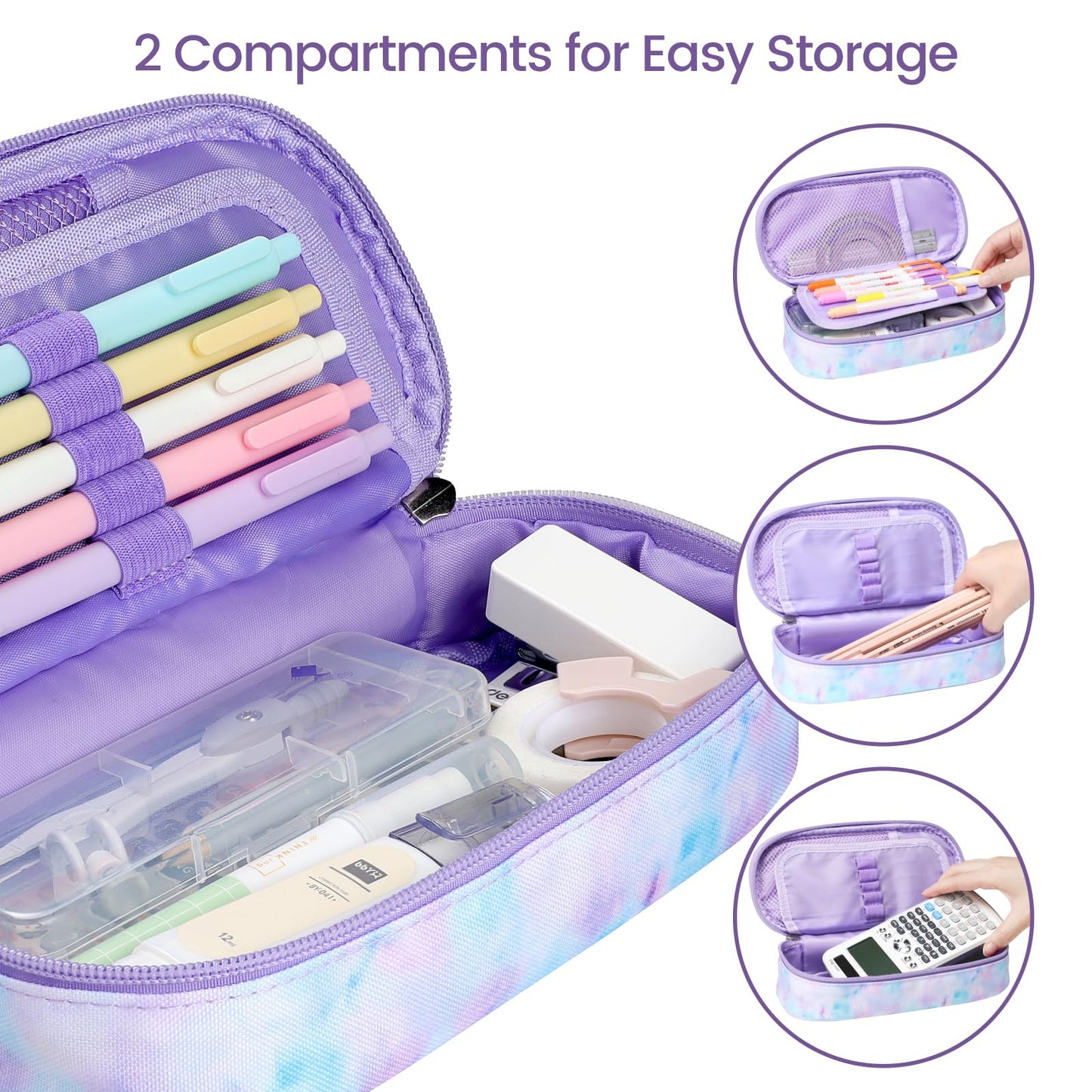 Cambond Pencil Case for Girls - Big Capacity Cute Pencil Case for Kids Teenager Special Pencil Pouch for School Office, Pencil Box Only, Glitter Purple Tie-dye