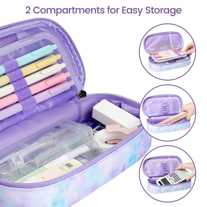 Cambond Pencil Case for Girls - Big Capacity Cute Pencil Case for Kids Teenager Special Pencil Pouch for School Office, Pencil Box Only, Glitter Purple Tie-dye