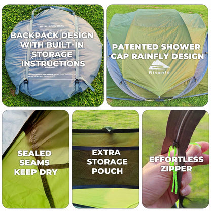 4 Person Easy Pop Up Tent,9.5’X6.6’X52'',Waterproof, Automatic Setup,2 Doors-Instant Family Tents for Camping, Hiking & Traveling