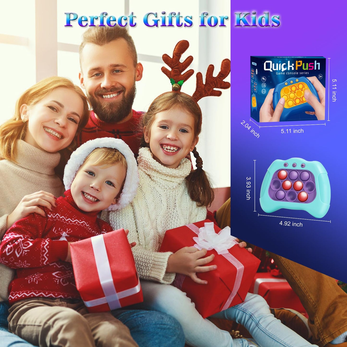 AOTIBO Fast Push Machine Light Up Fidget Toys for Kids Adults, Handheld Game for Kids 3-12, Quick Push Bubble Stress Toy, Sensory Toys Travel Games, Xmas Birthday Gifts for Boys Girls (Blue - Purple)