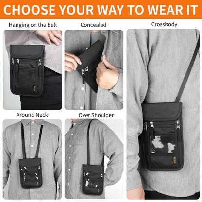 HOTEMIA Neck Wallet for Travel,Passport Holder Neck Pouch for Men Women with Adjustable Neck Strap and RFID Blocking (Orange)