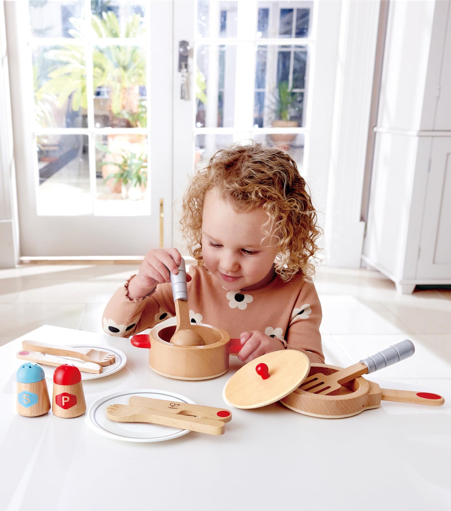 Hape Cook & Serve Set | 13 Piece Wooden Pretend Play Cooking Set with Accessories