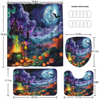 AZHM Halloween Shower Curtain Set, Enchanted Witch Themed Bathroom Decor, Scary Pumpkin Ambiance Bathroom Shower Curtain with Rugs