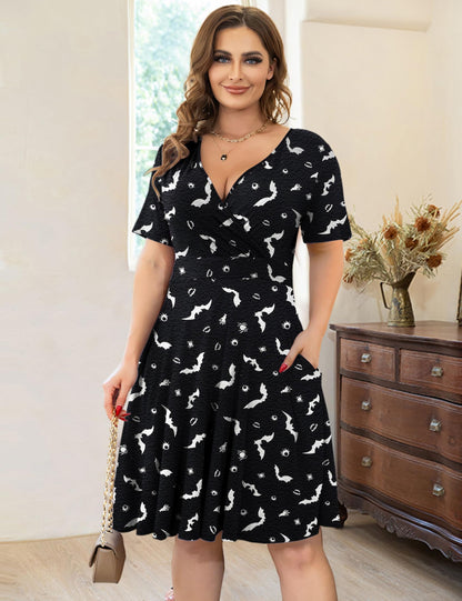 Ahlaray Plus Size Short Sleeve Dress Casual V Neck Halloween Dress for Women with Pockets, 03, XL