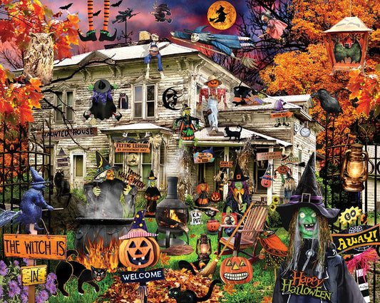 White Mountain Witches Welcome Halloween Puzzles 1000 Pieces Haunted House Jigsaw Puzzle for Fall and Autumn