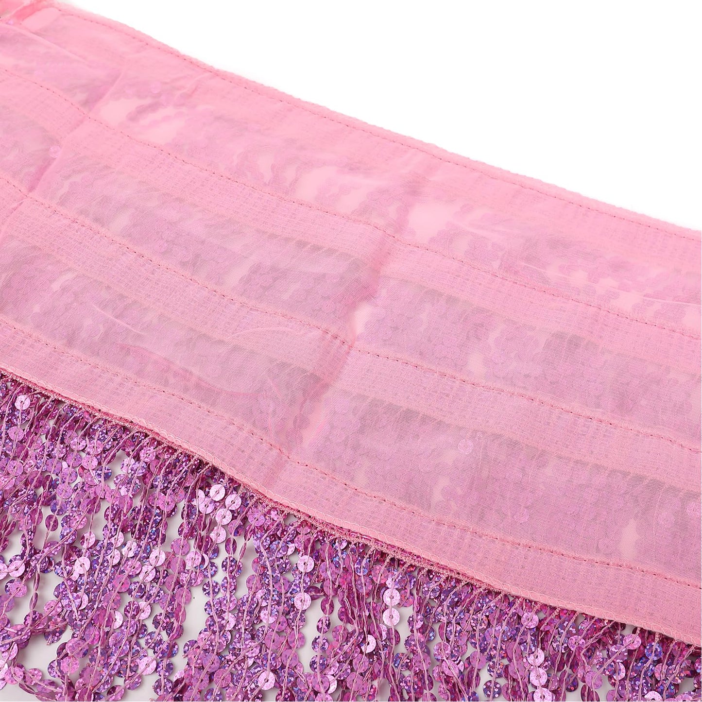Women's Sequin Tassel Skirts Sparkly Rave Fringe Hip Scarf for Festival Costume(Pink)