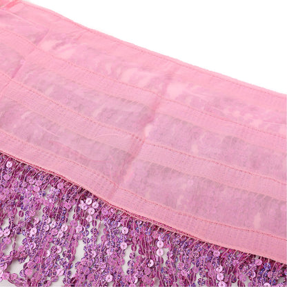 Women's Sequin Tassel Skirts Sparkly Rave Fringe Hip Scarf for Festival Costume(Pink)