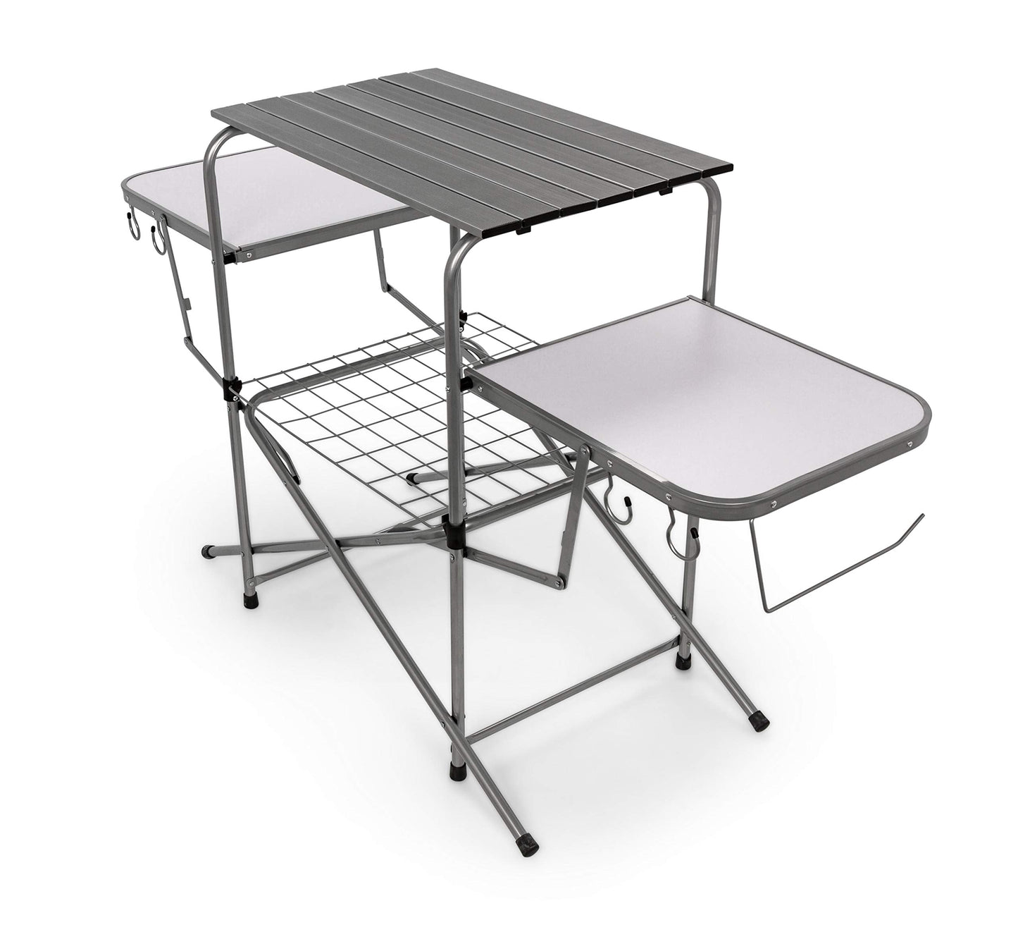Camco Olympian Deluxe Portable Grill Table - Provides Plenty of Room for Grilling Gear While Camping - Folding Grilling Table Collapses for Compact Storage - Supports Up to 100lb (57293)