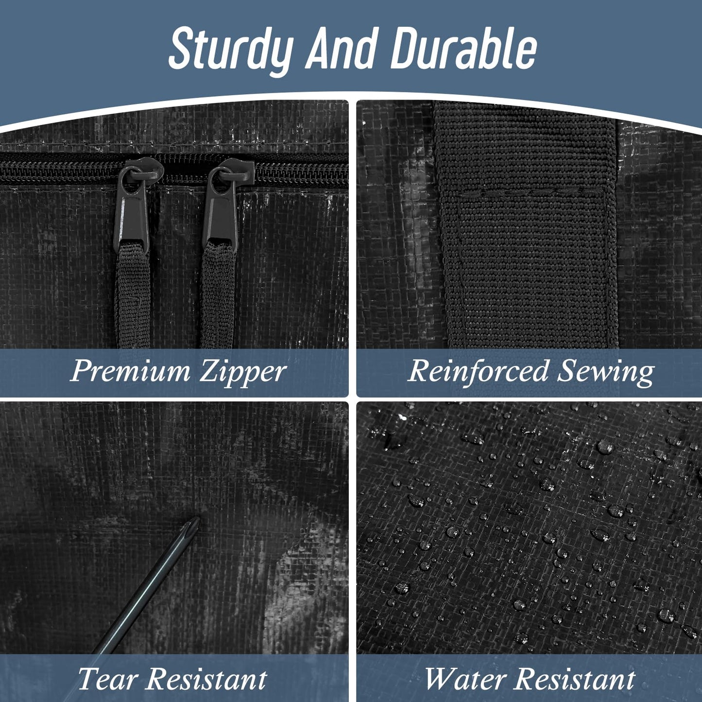 6 Pack Extra Heavy Duty Large Moving Bags with Strong Zipper & Comfortable Handles, Sturdy & Durable Clothes Storage Bags Totes Bins, Packing Moving Boxes for College Supplies, Black