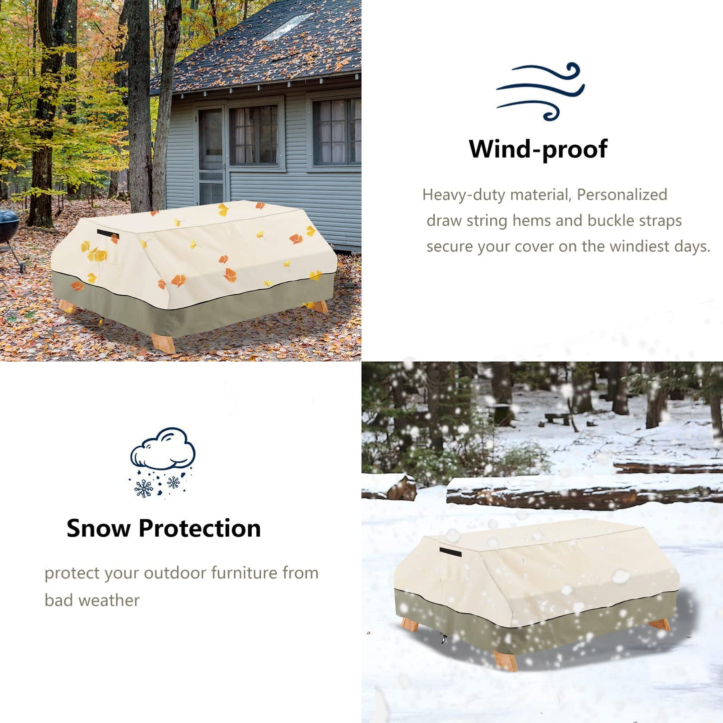 Bitubi 96 Inch Heavy Duty Waterproof Picnic Table Cover - 600D Tough Canvas Wind Dust Proof Anti-UV Outdoor Patio Table Bench Covers Winter