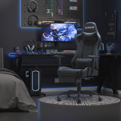 Homall Gaming Chairs, Computer Chair with Footrest and Massage Lumbar Support, Height Adjustable Game Chair with Headrest and Swivel Seat (Black)