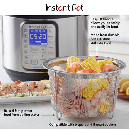 Instant Pot Official Large Mesh Steamer Basket, Stainless Steel, Round - Versatile Steamer & Strainer for Vegetables, Fish, and More - Durable, Rust-Resistant, Easy-Lift Handle, Dishwasher Safe