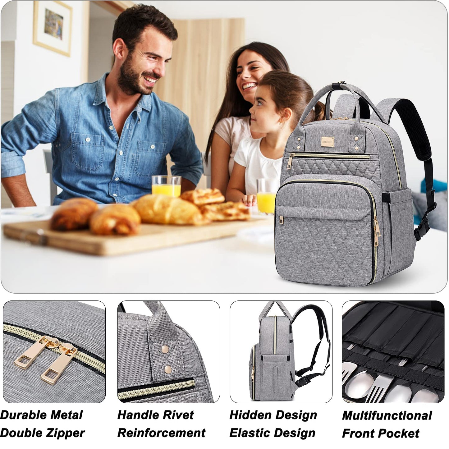 Artelaris Stylish Insulated Lunch Backpack for Women , Waterproof Travel Cooler Bag for Teacher Nurse Work School Picnic Book