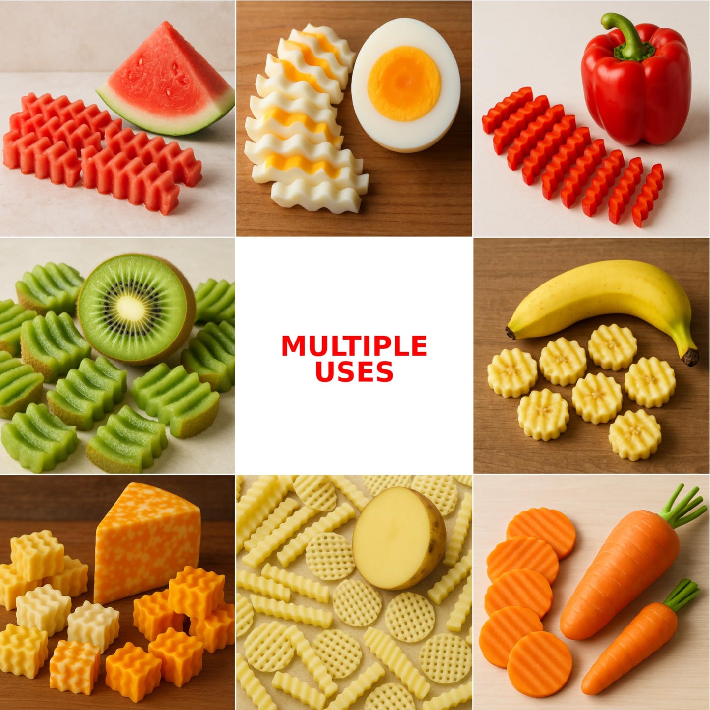 HIC Kitchen Crinkle-Cut Wave Slicer French Fry Vegetable Cutter, Stainless Steel Blade