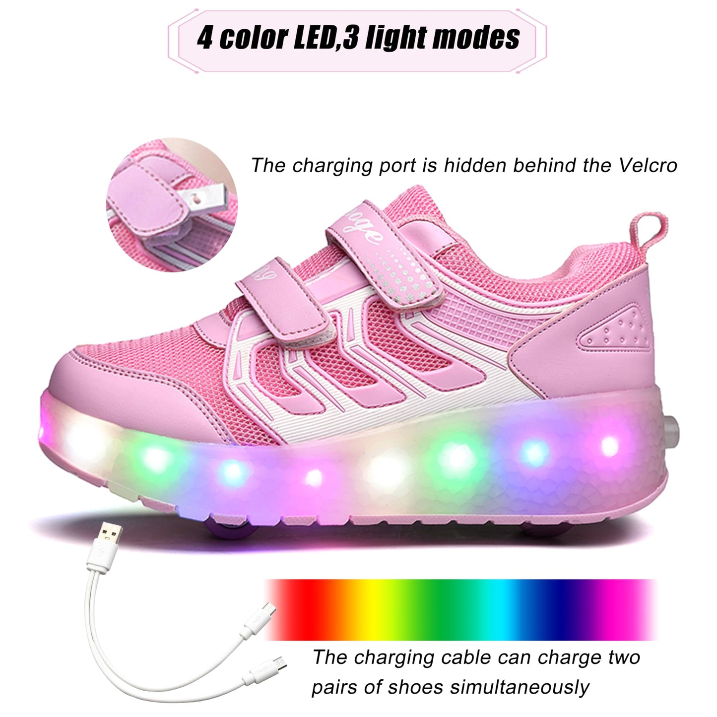 AIkuass Roller Shoes Sneakers LED Light Up Rechargeable Wheel Shoes As Gift for Girls Women