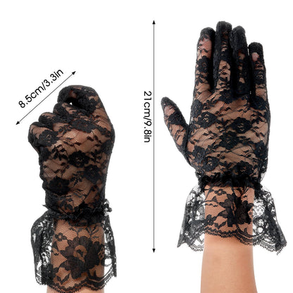 Black Lace Gloves For Women - Elegant Short Lace Gloves For Tea Party, Opera, Wedding & Prom
