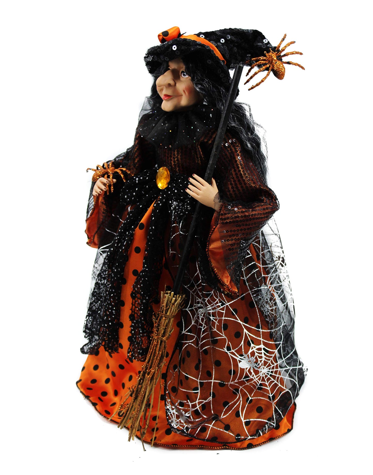 Windy Hill Collection 18" Orange & Black Tabletop Fabric Halloween Fall Harvest Witch Collectible Figure Figurine Plastic Cone Body 918001