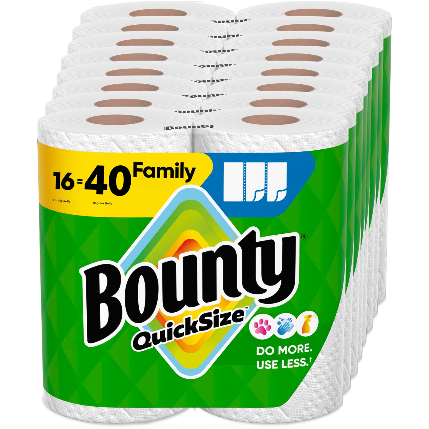 Bounty Paper Towels Quick Size, White, 16 Family Rolls = 40 Regular Rolls