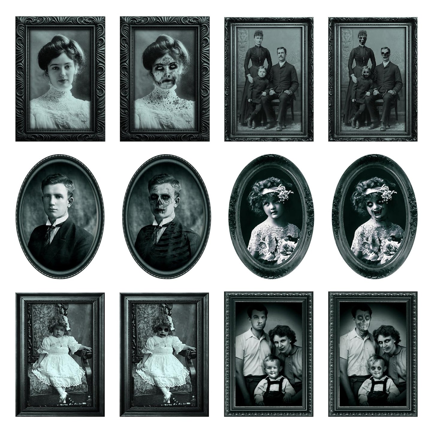 6 Pack Halloween Decoration 3D Changing Face Moving Gothic Horror Picture Frames Portrait, Waterproof, Full adhesive backing, Spooky Halloween Wall Decor For Haunted Mansion Castle Masquerade Party