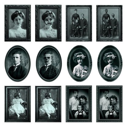 6 Pack Halloween Decoration 3D Changing Face Moving Gothic Horror Picture Frames Portrait, Waterproof, Full adhesive backing, Spooky Halloween Wall Decor For Haunted Mansion Castle Masquerade Party