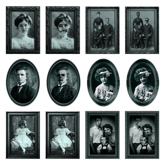 6 Pack Halloween Decoration 3D Changing Face Moving Gothic Horror Picture Frames Portrait, Waterproof, Full adhesive backing, Spooky Halloween Wall Decor For Haunted Mansion Castle Masquerade Party