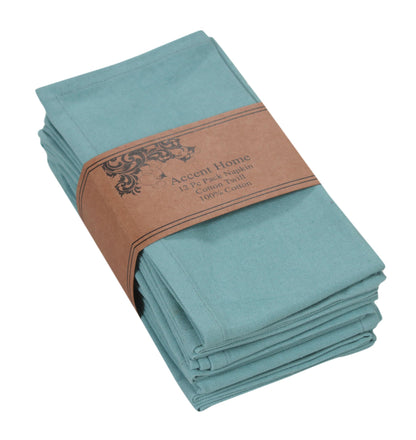 ACCENTHOME Cloth Napkins Set of 12 18x18 inch 100% Cotton Dinner Napkin Washable Hotel Quality Reusable Kitchen & Table Linen for Fall Thanksgiving Family Dinners Weddings & Everyday Use - Blue