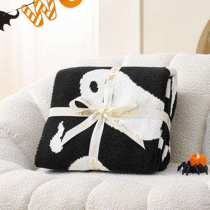 Amélie Home Reversible Halloween Throw Blanket for Couch, Spooky Halloween Ghost Cute Terror Scence, Chenille Knit Soft Cozy for Bed Sofa Home Decor Gifts, 50" x 60", Ghost