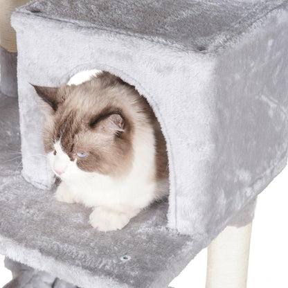 Heybly Cat Tree, 73 inches Tall Cat Tower for Large Cats 20 lbs Heavy Duty for Indoor Cats,Big Cat Furniture Condo for with Padded Plush Perch, Cozy Basket and Scratching Posts Light Gray HCT030W