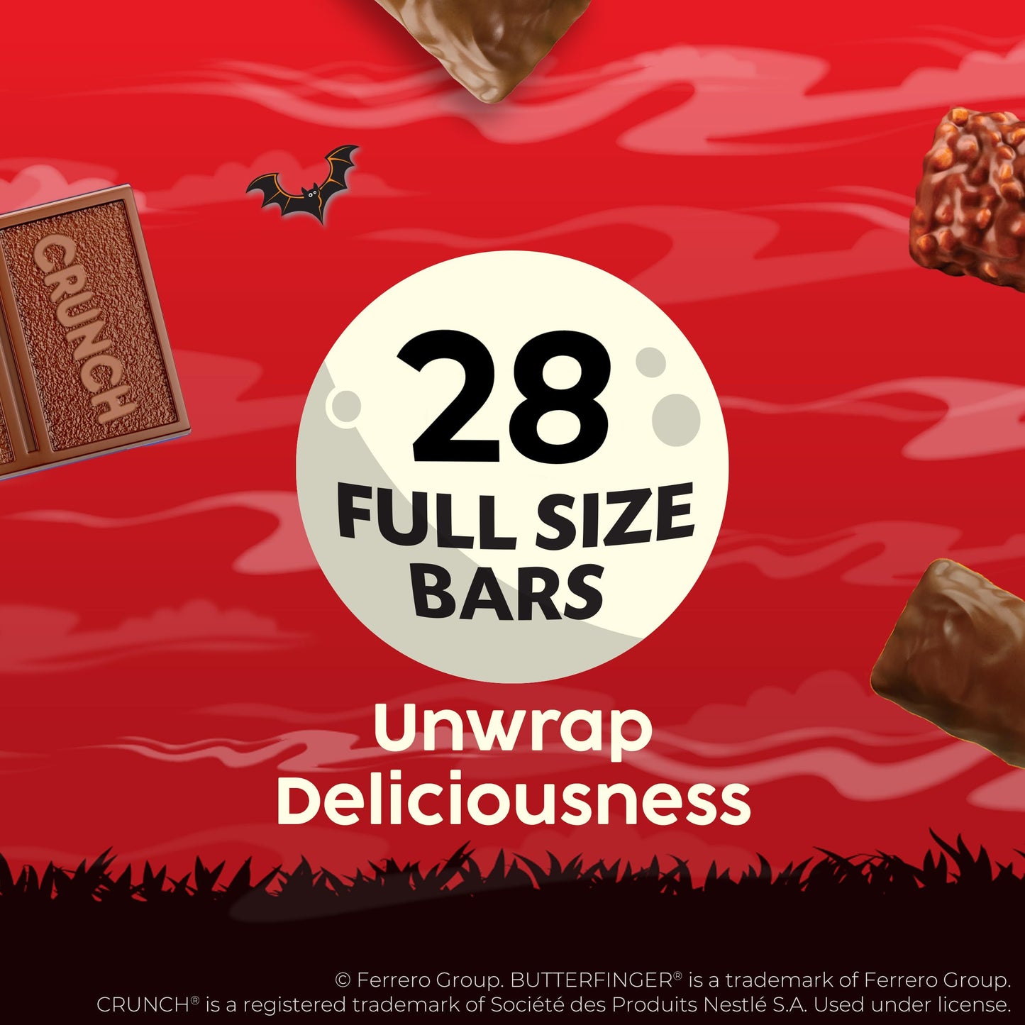 Butterfinger, CRUNCH, Baby Ruth, 100 Grand, Assorted Bulk Candy Bar Variety Pack Full Size, 28-Count, 48 oz