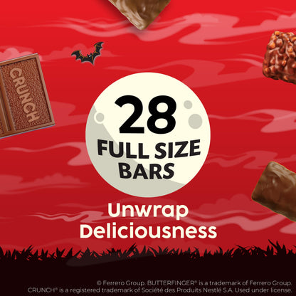 Butterfinger, CRUNCH, Baby Ruth, 100 Grand, Assorted Bulk Candy Bar Variety Pack Full Size, 28-Count, 48 oz