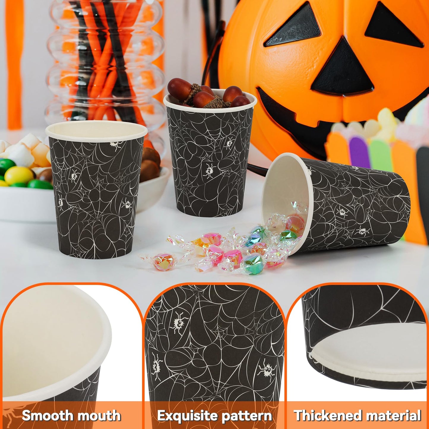 ATFUNSHOP Halloween Disposable Cups 30PCS Spiders Web Party Paper Cups 9OZ